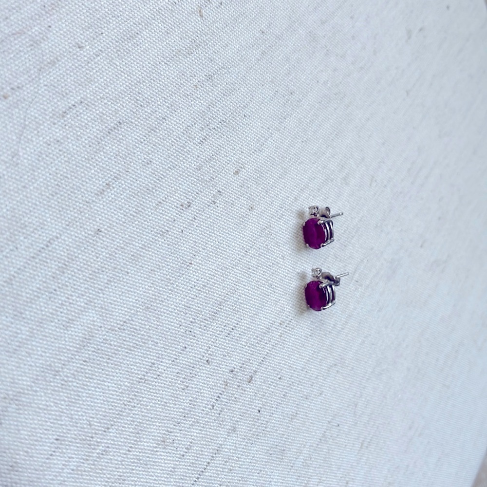 Ruby And Diamond Earrings. Silver Backing. - image 1
